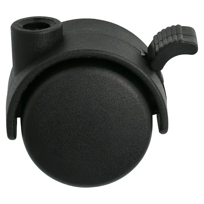 Dörner & Helmer Doppelrolle - Durchmesser Rollen: 40 mm, Traglast: 20 kg, Gleitlager, Mit Rückenloch und Feststeller, Durchmesser Rückenloch: 8 mm - Diagonale Ansicht
