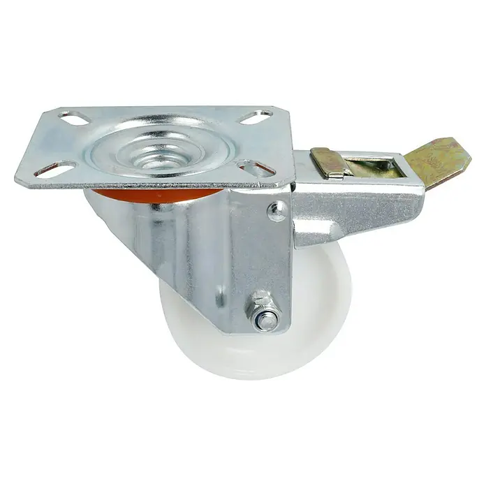 Stabilit Transportgeräterolle - Durchmesser Rollen: 80 mm, Traglast: 150 kg, Gleitlager, Mit Platte und Feststeller - Diagonale Ansicht