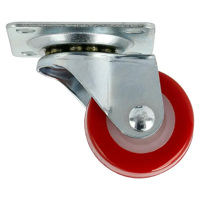 Dörner & Helmer Möbel-Lenkrolle - Durchmesser Rollen: 30 mm, Traglast: 20 kg, Gleitlager, Mit Platte, Farbe Rad: Rot - Rechte Seitenansicht