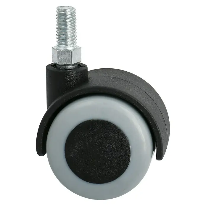 Stabilit Doppelrolle - Durchmesser Rollen: 40 mm, Traglast: 30 kg, Gleitlager, Mit Rückenloch und Feststeller, Durchmesser Rückenloch: 8 mm - Diagonale Ansicht