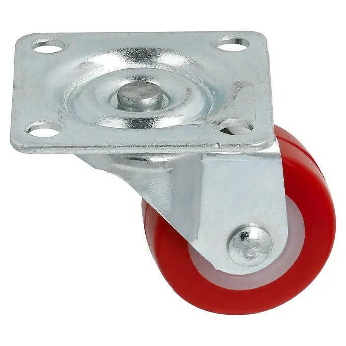 Dörner & Helmer Möbel-Lenkrolle - Durchmesser Rollen: 30 mm, Traglast: 20 kg, Gleitlager, Mit Platte, Farbe Rad: Rot - Diagonale Ansicht