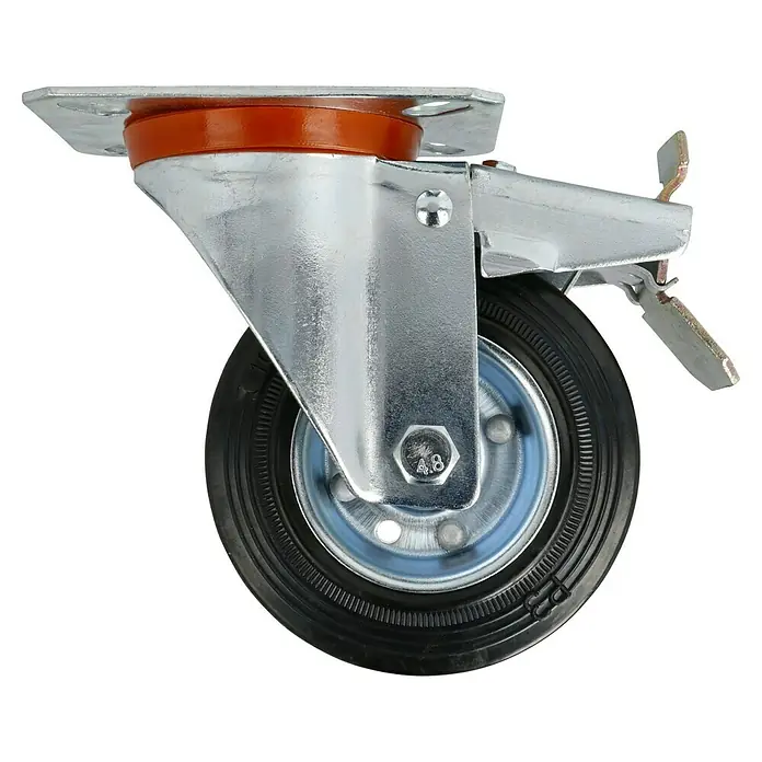 Stabilit Transportgeräterolle - Durchmesser Rollen: 100 mm, Traglast: 70 kg, Rollenlager, Mit Platte und Feststeller - Rechte Seitenansicht