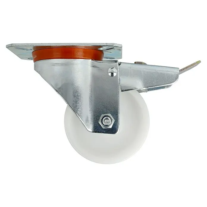 Stabilit Transportgeräterolle - Durchmesser Rollen: 80 mm, Traglast: 150 kg, Gleitlager, Mit Platte und Feststeller - Rechte Seitenansicht