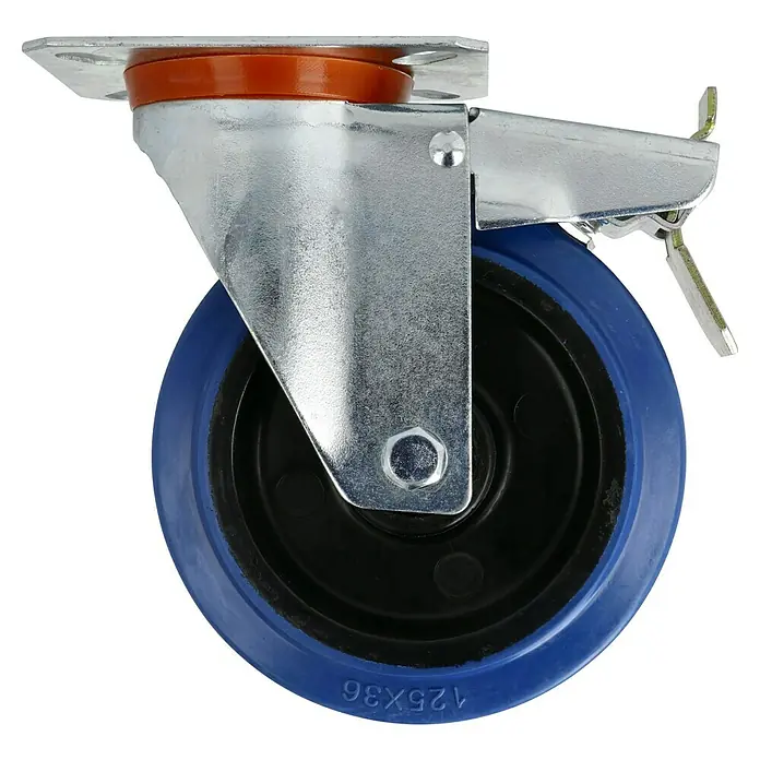 Dörner & Helmer Transportgeräterolle - Durchmesser Rollen: 125 mm, Traglast: 200 kg, Rollenlager, Mit Platte und Feststeller - Rechte Seitenansicht