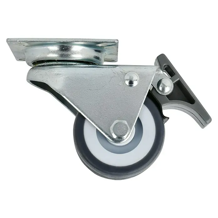 Dörner & Helmer Apparate-Doppelrolle - Durchmesser Rollen: 50 mm, Traglast: 80 kg, Gleitlager, Mit Platte und Feststeller - Rechte Seitenansicht