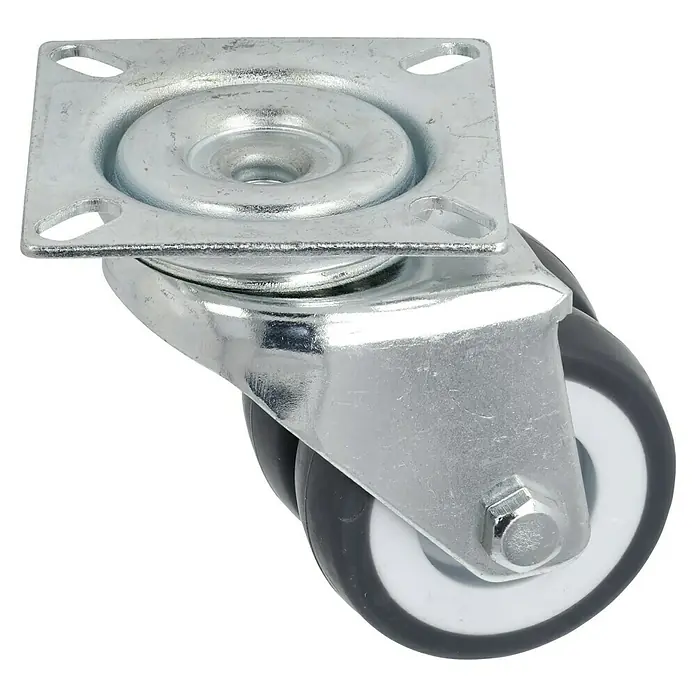 Dörner & Helmer Apparate-Doppelrolle - Durchmesser Rollen: 50 mm, Traglast: 80 kg, Gleitlager, Mit Platte - Diagonale Ansicht