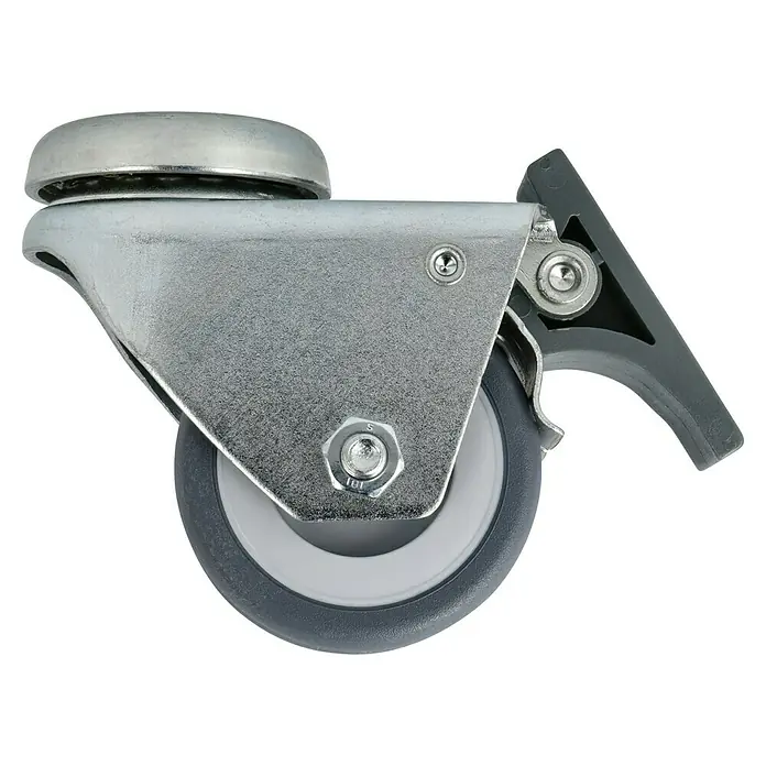 Dörner & Helmer Apparate-Doppelrolle - Durchmesser Rollen: 50 mm, Traglast: 80 kg, Gleitlager, Mit Rückenloch und Feststeller - Rechte Seitenansicht