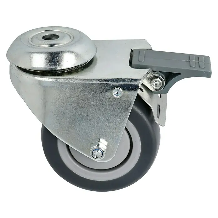 Dörner & Helmer Apparate-Doppelrolle - Durchmesser Rollen: 75 mm, Traglast: 100 kg, Gleitlager, Mit Rückenloch und Feststeller - Diagonale Ansicht