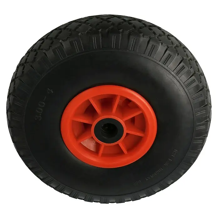 Schubkarrenrad - Durchmesser: 26 cm, Traglast: 100 kg, Nabenbreite: 75 mm, Blockprofil - Diagonale Ansicht