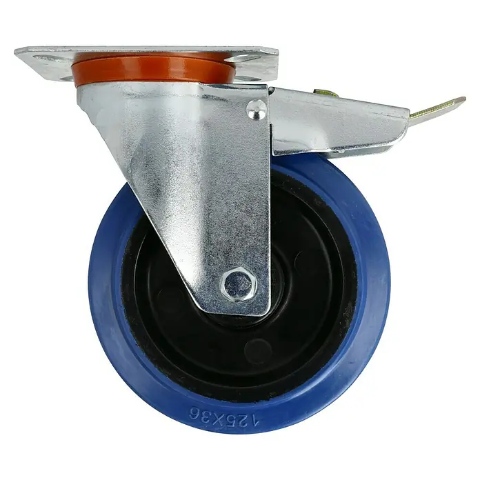 Dörner & Helmer Transportgeräterolle - Durchmesser Rollen: 125 mm, Traglast: 200 kg, Rollenlager, Mit Platte und Feststeller - Rechte Seitenansicht