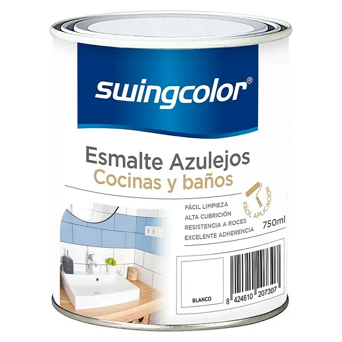 swingcolor Esmalte para azulejos Cocinas y baños - Blanco, 750 ml, Brillante - Vista frontal
