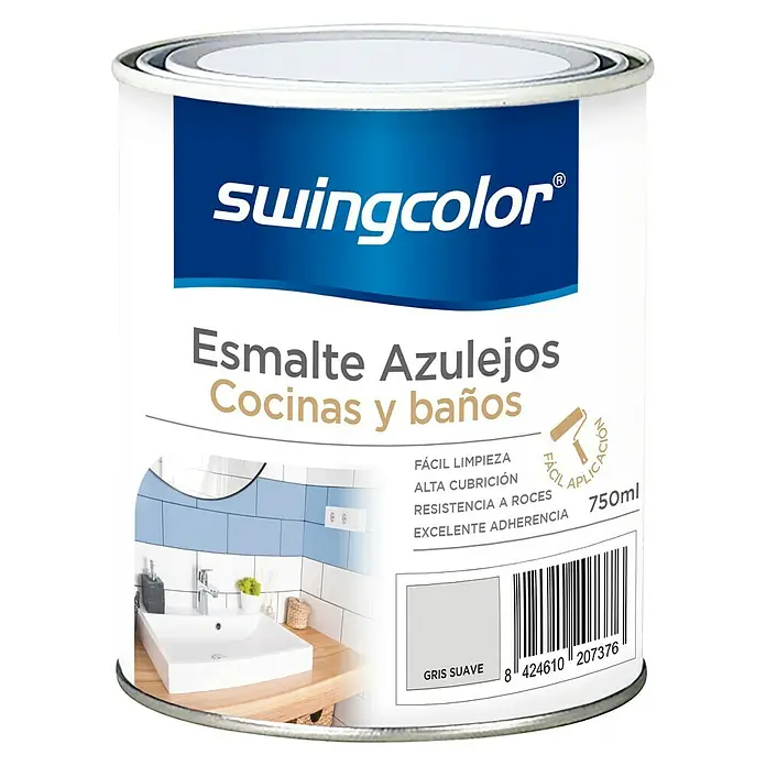 swingcolor Esmalte para azulejos Cocinas y baños - Gris suave, 750 ml, Brillante - Vista frontal