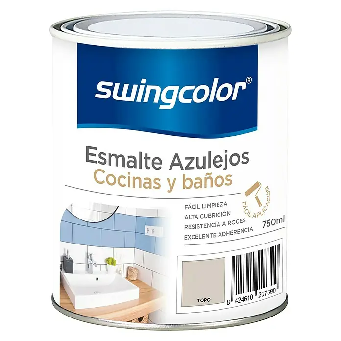 swingcolor Esmalte para azulejos Cocinas y baños - Gris topo, 750 ml, Brillante - Vista frontal