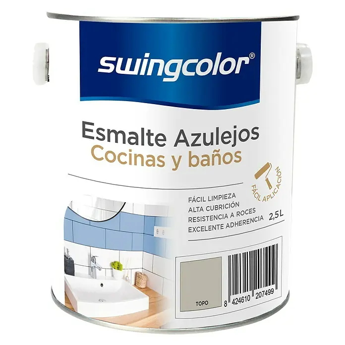 swingcolor Esmalte para azulejos Cocinas y baños - Gris topo, 2,5 l, Brillante - Vista frontal