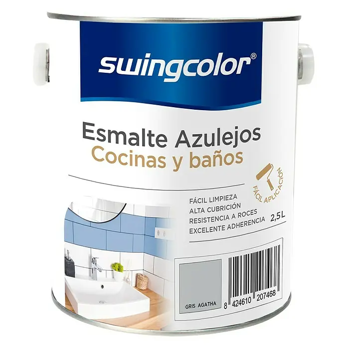 swingcolor Esmalte para azulejos Cocinas y baños - Gris ágata, 2,5 l, Brillante - Vista frontal