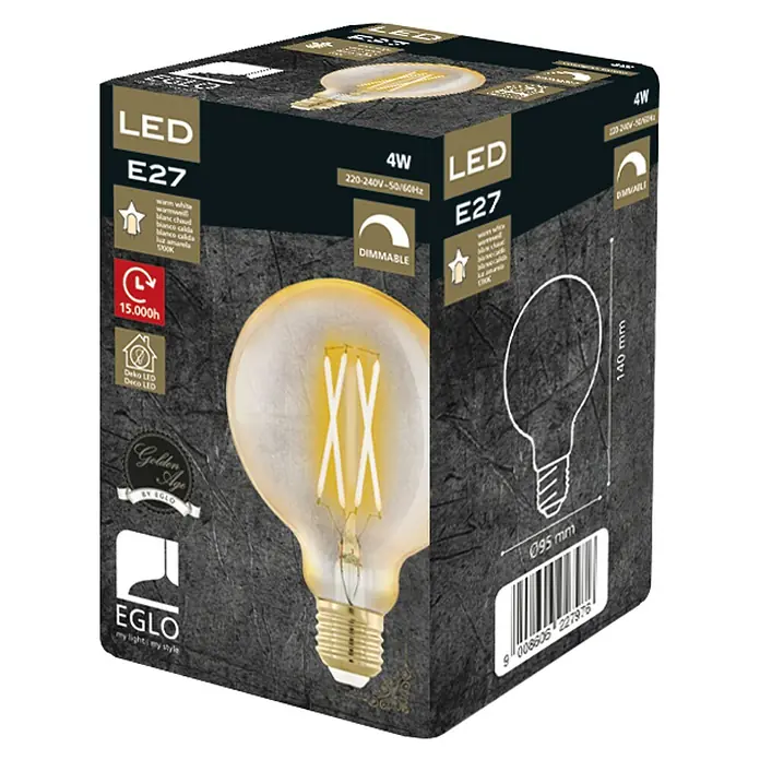 Eglo Bombilla LED Golden Age - E27, 4 W, 320 lm, Globo - Vista angular