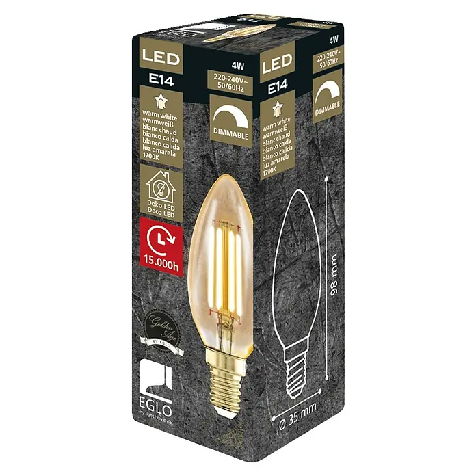 Eglo Bombilla LED Golden Age - E14, 4 W, 320 lm, Vela - Vista angular
