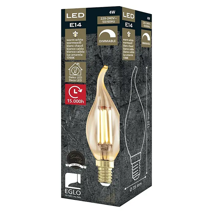 Eglo Bombilla LED Golden Age - E14, 4 W, 320 lm, Vela de la punta - Vista angular
