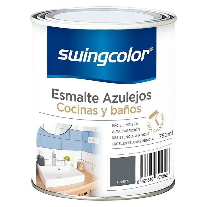 swingcolor Esmalte para azulejos Cocinas y baños - Pizarra, 750 ml, Brillante - Vista frontal