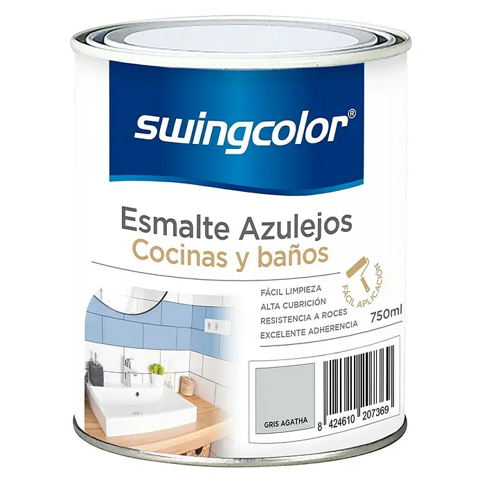 swingcolor Esmalte para azulejos Cocinas y baños - Gris ágata, 750 ml, Brillante - Vista frontal