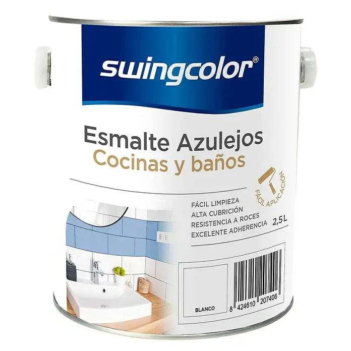 swingcolor Esmalte para azulejos Cocinas y baños - Blanco, 2,5 l, Brillante - Vista frontal