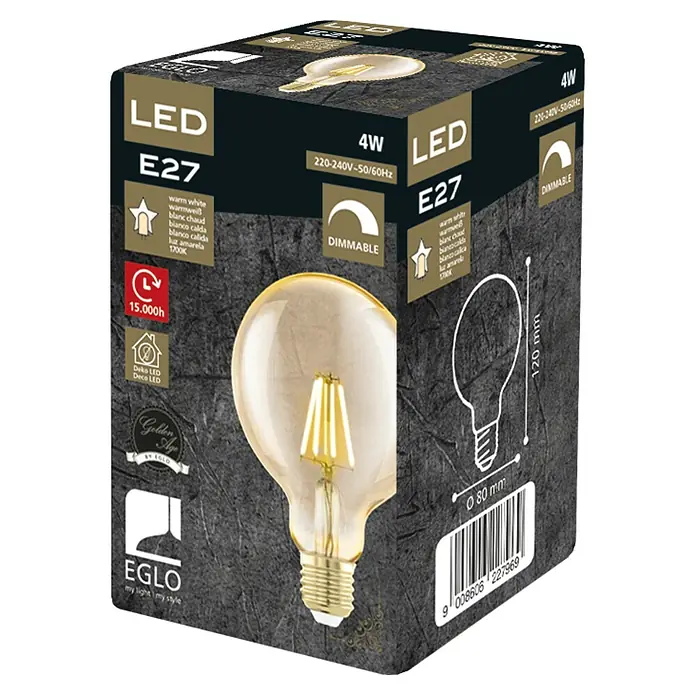 Eglo Bombilla LED Golden Age - E27, 4 W, 320 lm, Redonda - Vista angular