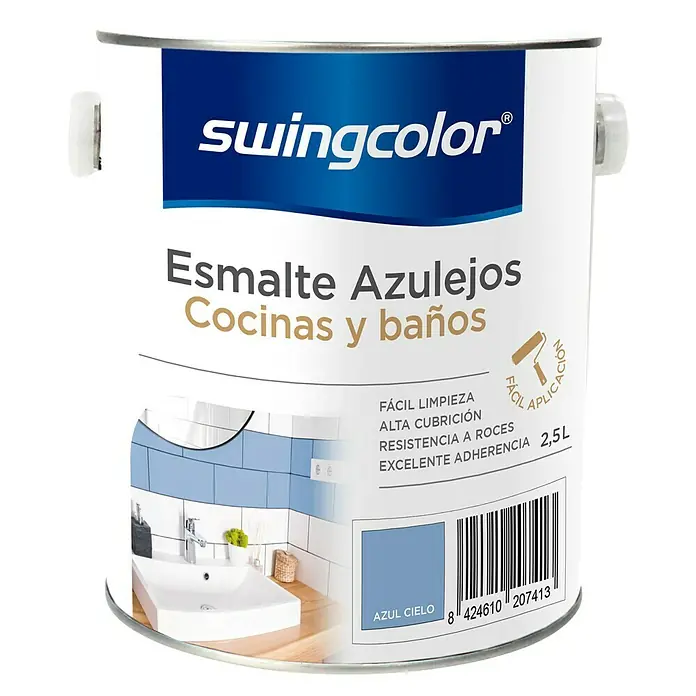swingcolor Esmalte para azulejos Cocinas y baños - Azul cielo, 2,5 l, Brillante - Vista frontal