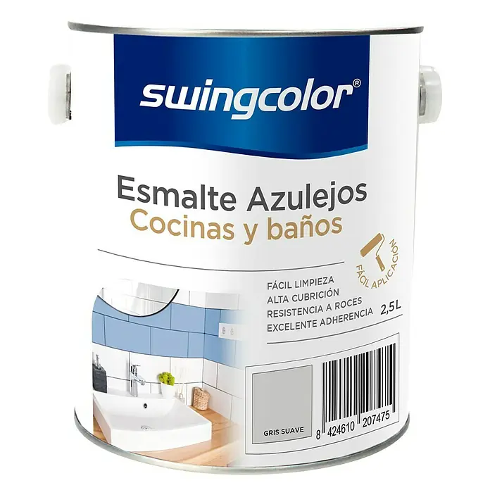 swingcolor Esmalte para azulejos Cocinas y baños - Gris suave, 2,5 l, Brillante - Vista frontal