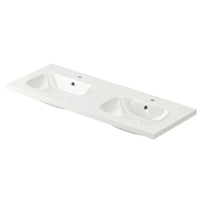 Lavabo doble Serie DC - 121 x 46 cm, Orificios para grifo: Medio, Con desbordamiento, Blanco
