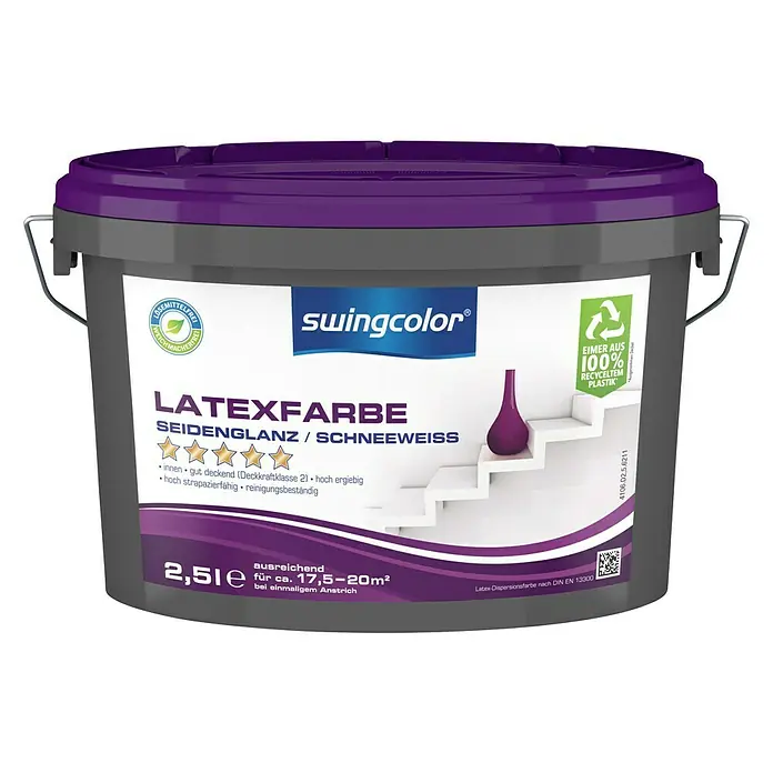 swingcolor Latexfarbe - Schneeweiß, 2,5 l, Seidenglänzend - Vorderansicht