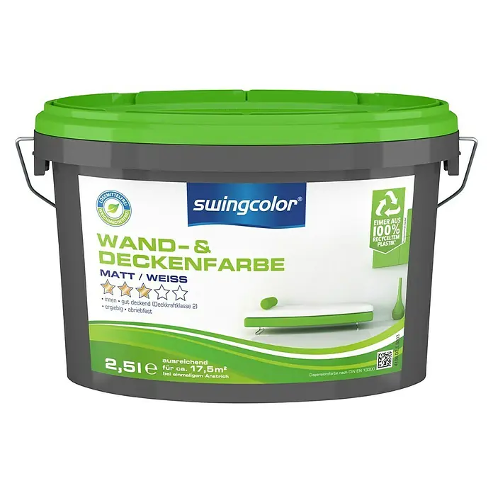 swingcolor Wandfarbe Wand- & Deckenfarbe - Weiß, 2,5 l, Matt - Vorderansicht