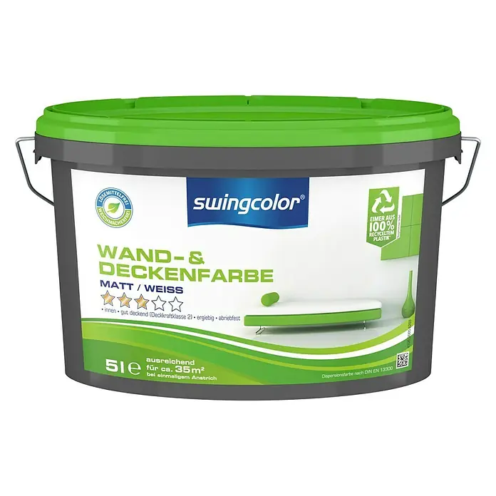 swingcolor Wandfarbe Wand- & Deckenfarbe - Weiß, 5 l, Matt - Vorderansicht