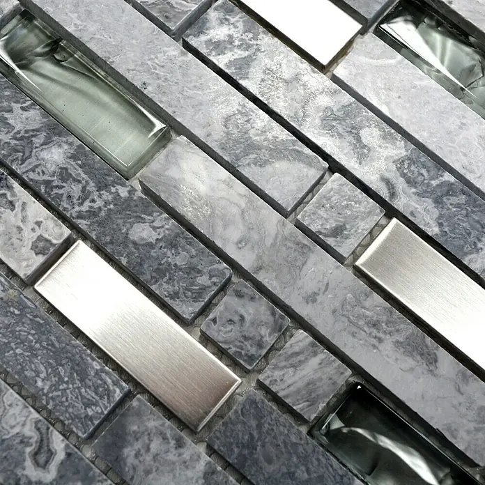 Mosaikfliese Verbund Crystal XCM MV778 - 30 x 30 cm, Grau/Silber, Glänzend - Detailaufnahme