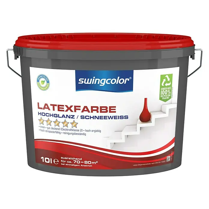 swingcolor Latexfarbe - Schneeweiß, 10 l, Hochglänzend - Vorderansicht