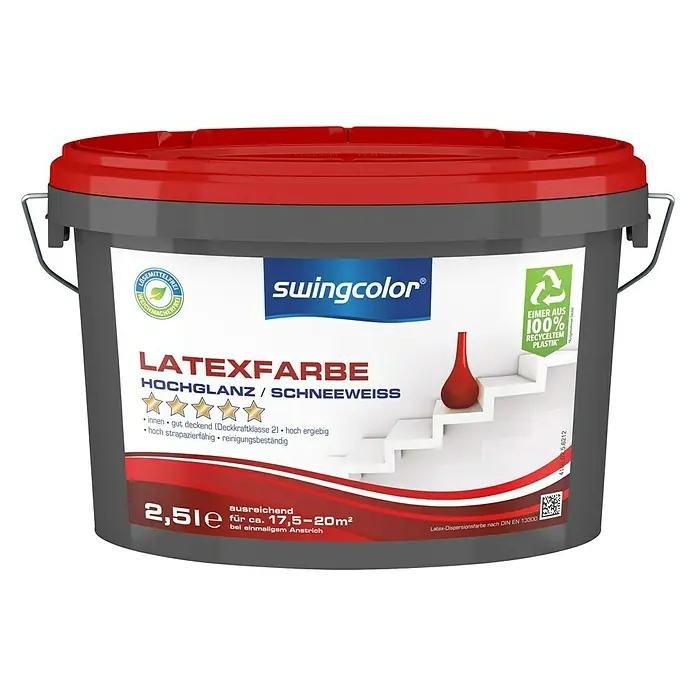swingcolor Latexfarbe - Schneeweiß, 2,5 l, Hochglänzend - Vorderansicht