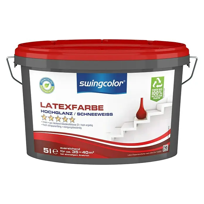 swingcolor Latexfarbe - Schneeweiß, 5 l, Hochglänzend - Vorderansicht
