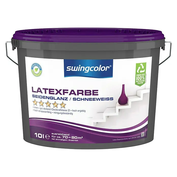 swingcolor Latexfarbe - Schneeweiß, 10 l, Seidenglänzend - Vorderansicht