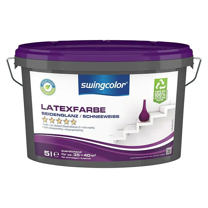 swingcolor Latexfarbe - Schneeweiß, 5 l, Seidenglänzend - Vorderansicht