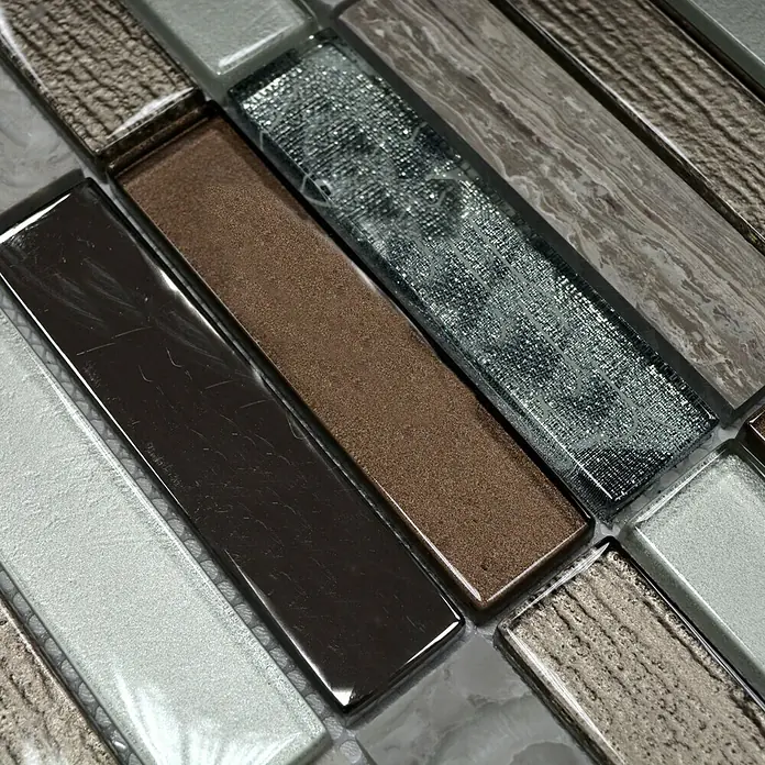 Mosaikfliese Rechteck Crystal Mix NIGHT 68X - 29,8 x 29,8 cm, Beige/Braun, Glänzend - Detailaufnahme