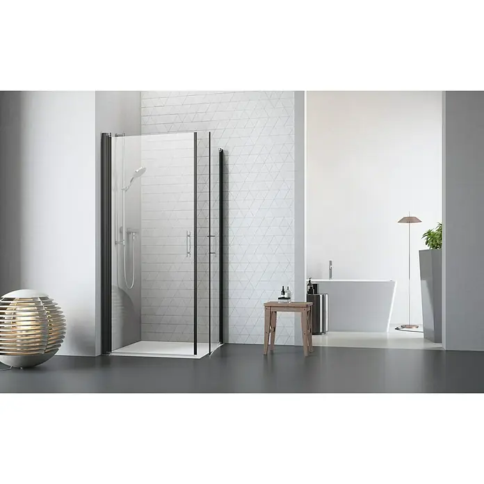 Camargue Vario Eckdusche B3+B2 - 90 x 80 x 195 cm, Stärke: 6 mm, Schwarz - Vorderansicht