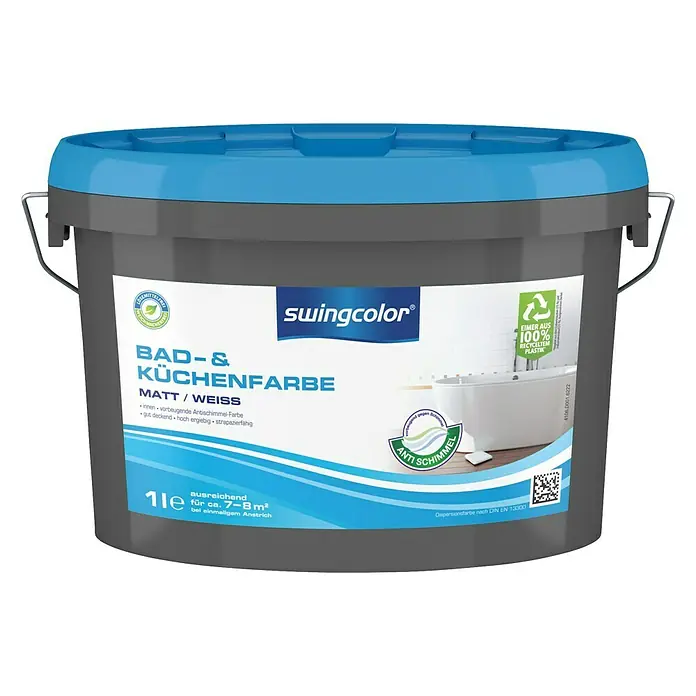 swingcolor Bad- & Küchenfarbe - Weiß, 1 l, Matt - Vorderansicht