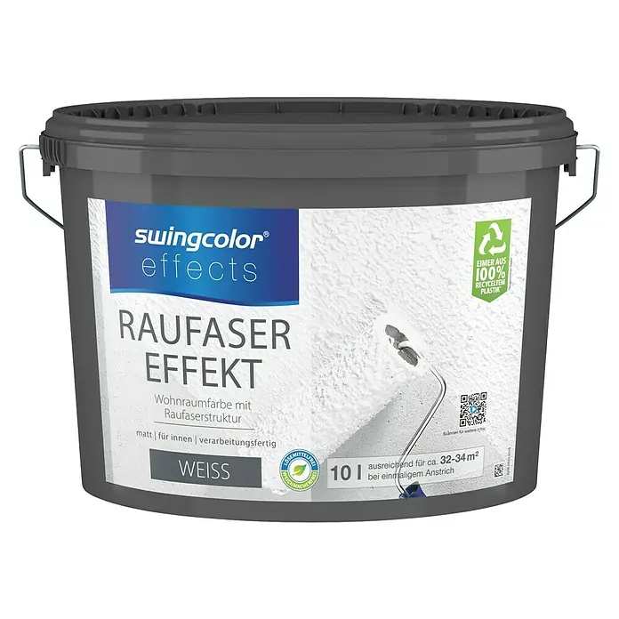 swingcolor effects Strukturfarbe Flüssige Raufaser - Raufaser-Effekt, Weiß, 10 l, Matt - Vorderansicht