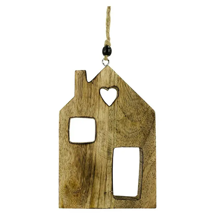 Deko-Anhänger Haus - 11 x 16 cm, Natur - Vorderansicht