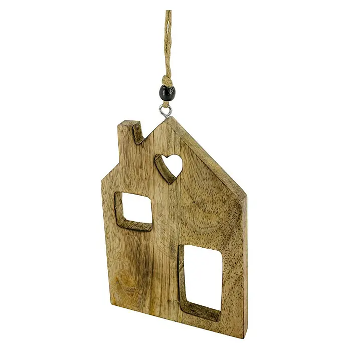 Deko-Anhänger Haus - 11 x 16 cm, Natur - Diagonale Ansicht