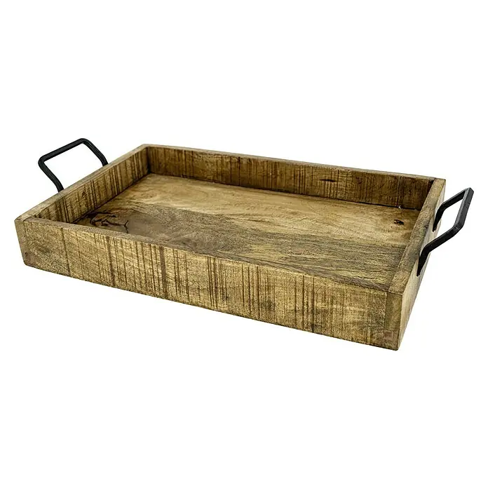 Deko-Tablett - Natur, 56 x 30 cm, Holz - Diagonale Ansicht