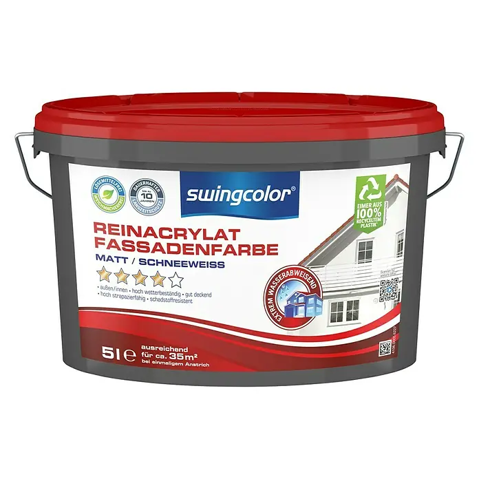 swingcolor Reinacrylat-Fassadenfarbe - Schneeweiß, 5 l, Matt - Vorderansicht