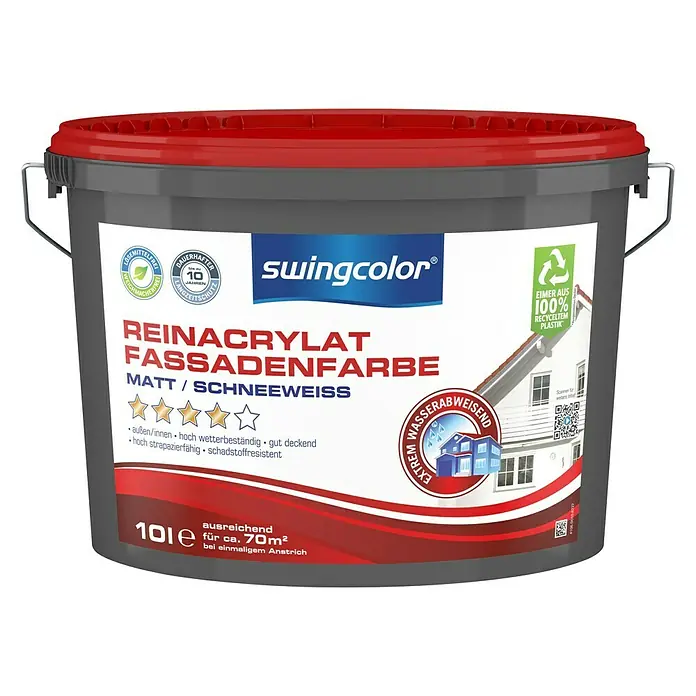 swingcolor Reinacrylat-Fassadenfarbe - Schneeweiß, 10 l, Matt - Vorderansicht