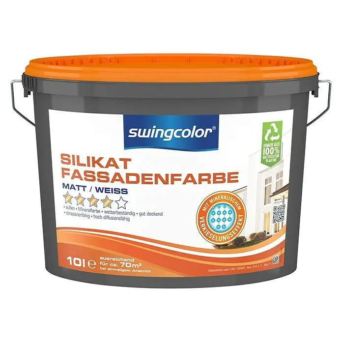 swingcolor Silikat-Fassadenfarbe - Weiß, 10 l, Matt - Vorderansicht
