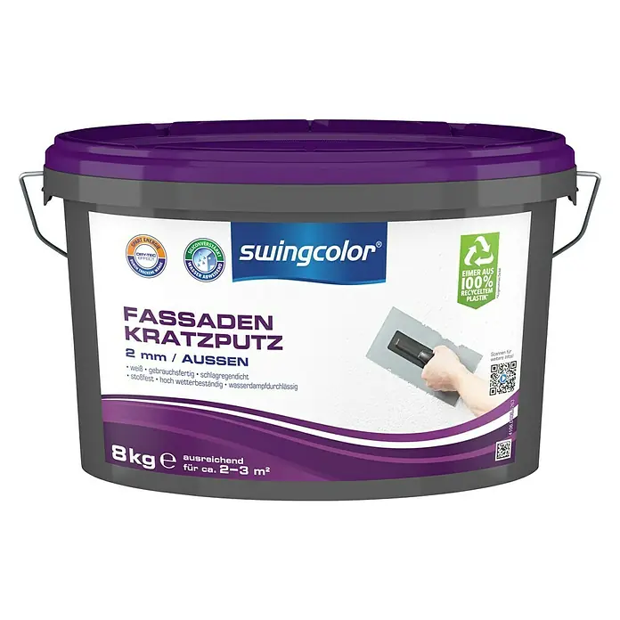 swingcolor Fassaden-Kratzputz - 8 kg, 2 mm, Weiß - Vorderansicht