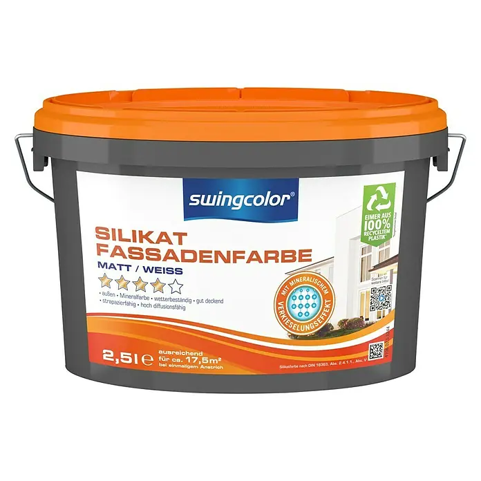 swingcolor Silikat-Fassadenfarbe - Weiß, 2,5 l, Matt - Vorderansicht